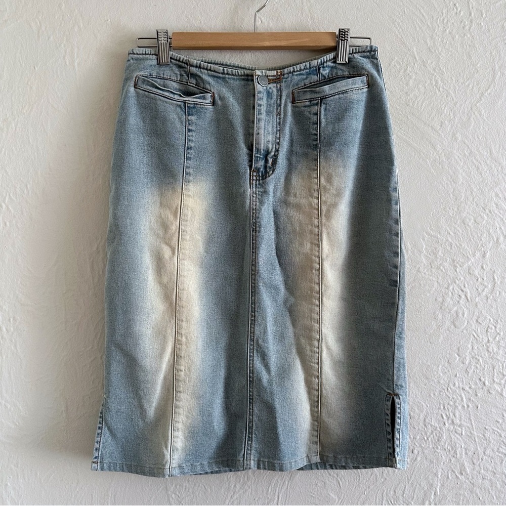 Y2K Midi Distressed Light Wash Denim Skirt Size 7